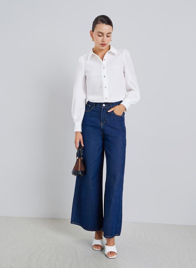 Styli Women Off-White Lace Trim Long Sleeve Shirt - Image 2